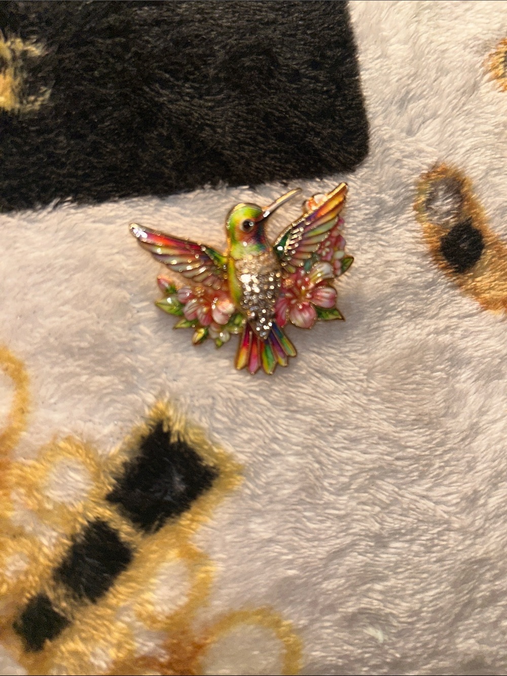 Multicolor Hummingbird Enamel Brooch Pin - Floral Accent